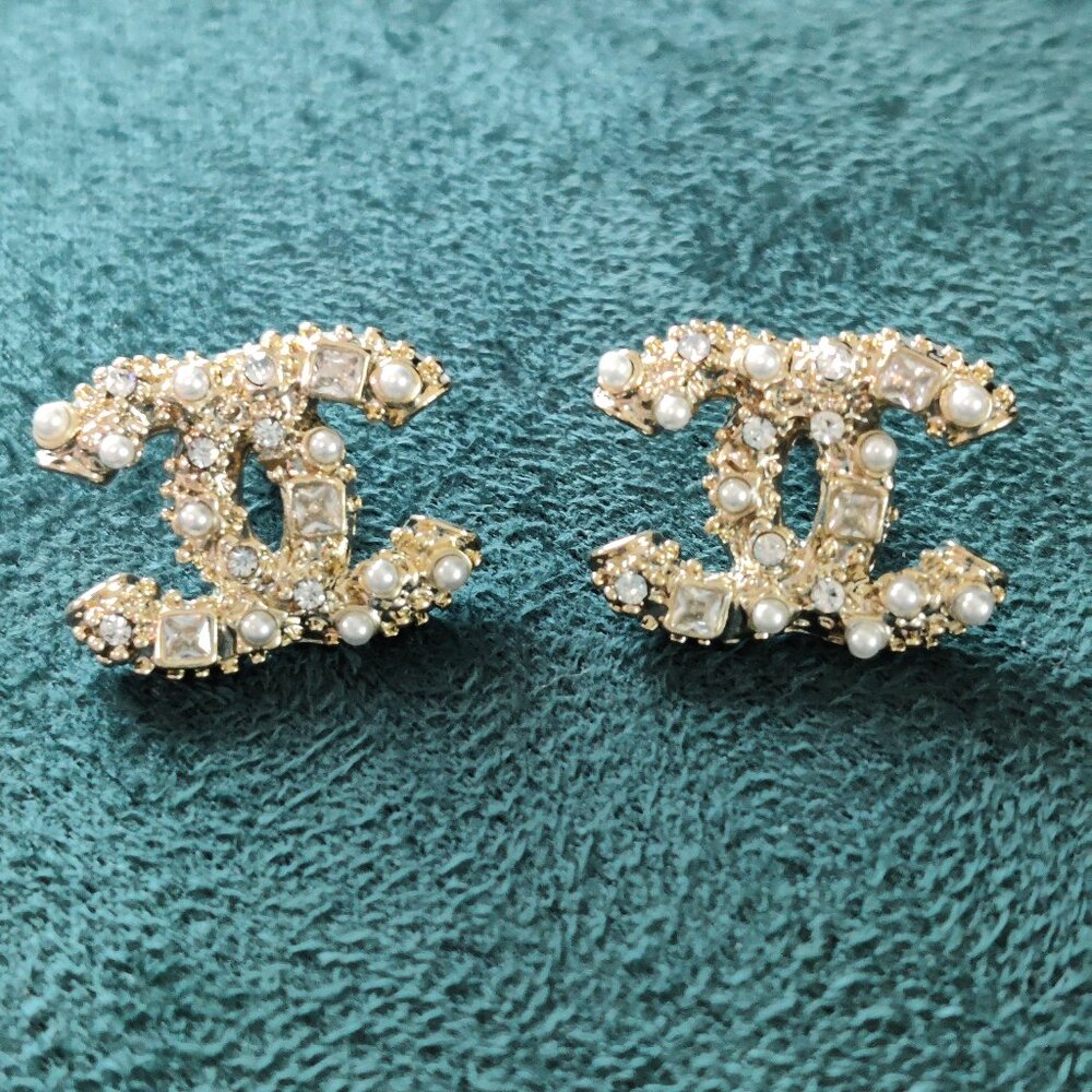 New Goldtone Jewel Encrusted Stud Earrings